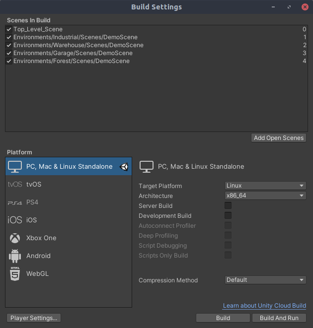 Add scene to Build Settings